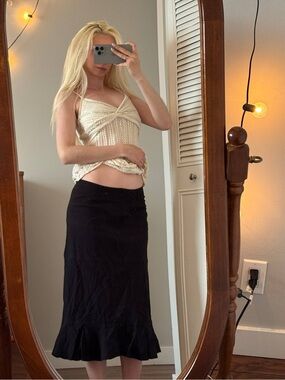 George Black Midi Skirt with Ruffled Hem